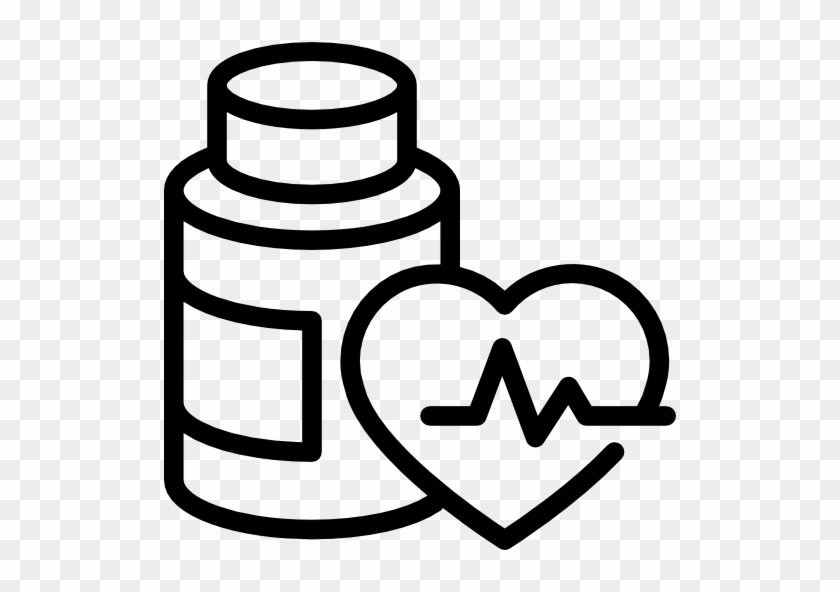 Medication Bottle Outline And Heart With Life Line - Medication Icon Png #975886