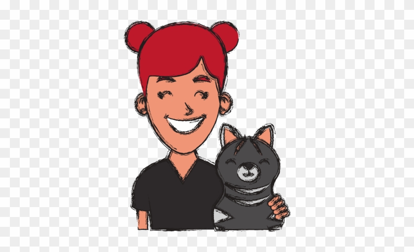 Girl With Cat Cartoon Character - Cat #976153