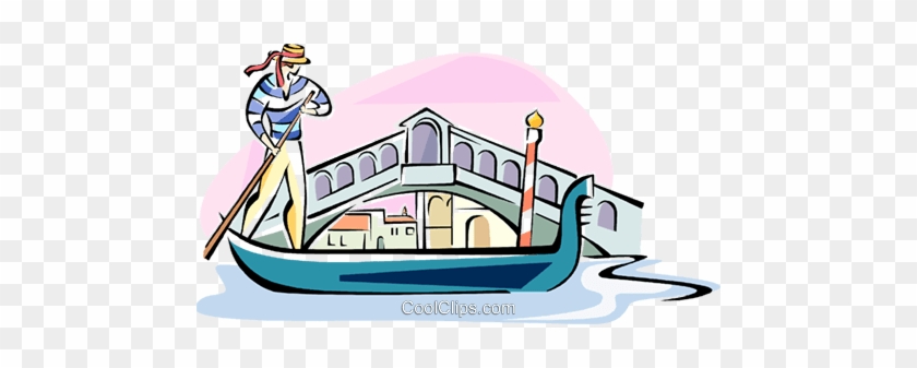 Gondola Passing The Rialto Bridge Royalty Free Vector - Italy Gondola Clipart #976822