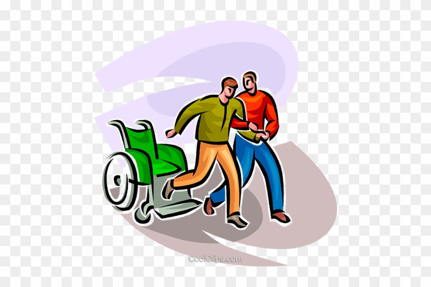 One Man Helping Another Man Royalty Free Vector Clip - Person Getting Out Of A Wheelchair #976833