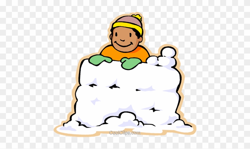 Boy In Snow Fort, Snow Fight Royalty Free Vector Clip - Snow Fort Clipart #977483