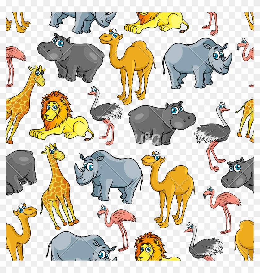 African Jungle And Safari Animals Cartoon Pattern - Safari Cartoon #978175