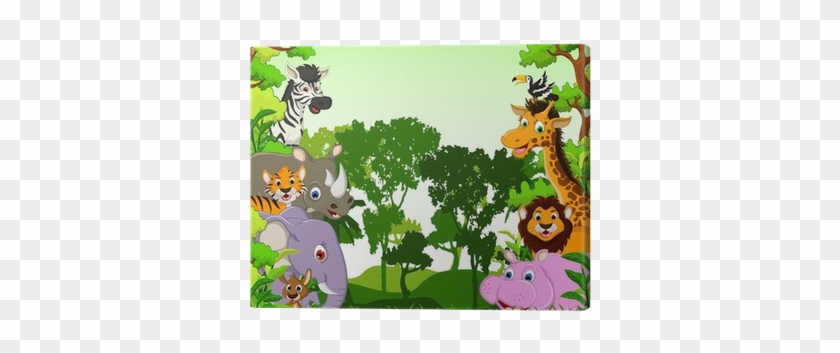 Animals Cartoon With Tropical Forest Background Canvas - Jungle Cartoons Frame #978193