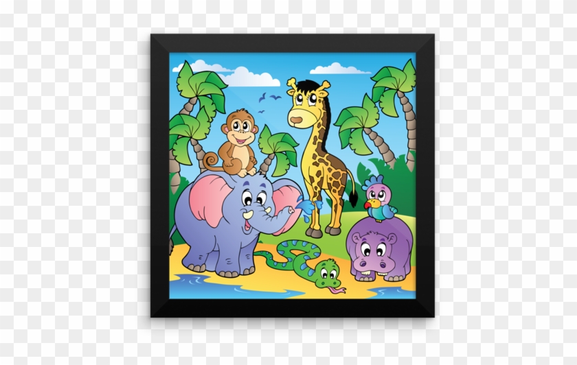 Cute Cartoon Jungle Animals 2 Framed Art Print - Envelopar Box Infantil #978198