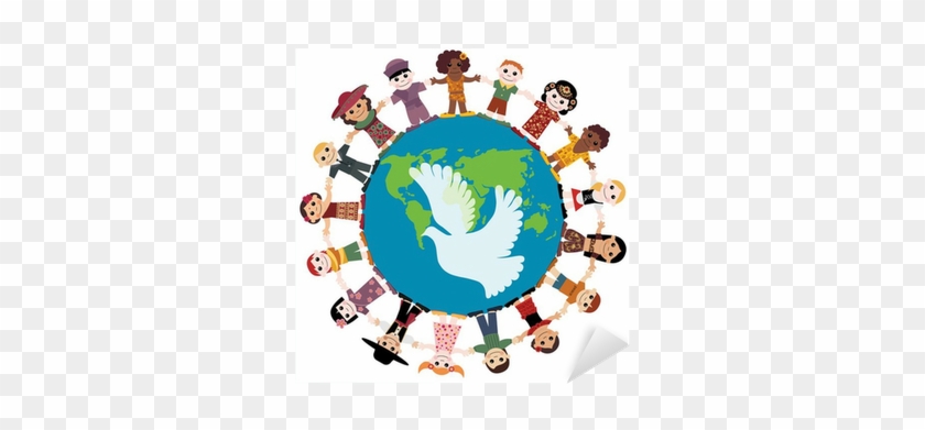 Happy Children Holding Hands Around The Globe Sticker - Peace Around The World #978373