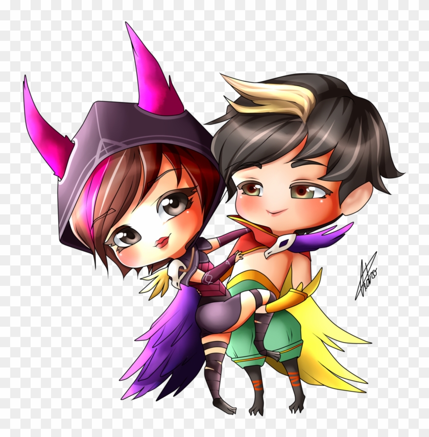 Xayah And Rakan Chibi By M4gnusomega - Xayah And Rakan Chibi #978949