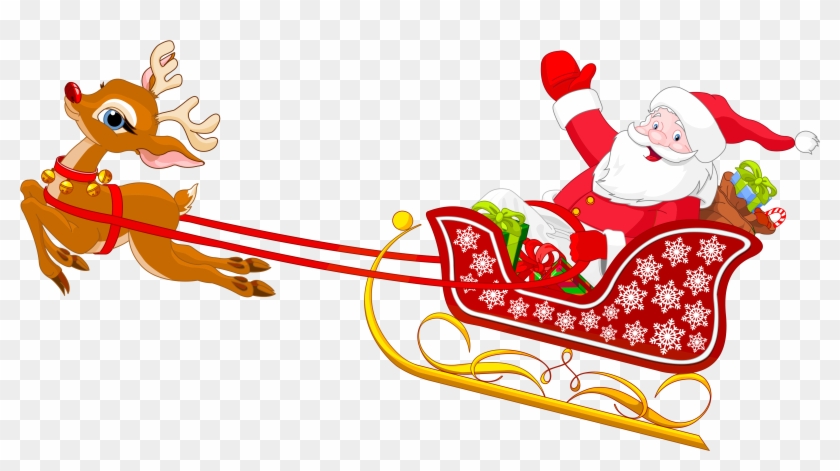 28 Collection Of Santa Sleigh Clipart Free High Quality, - Santa Claus With His Sleigh #979103