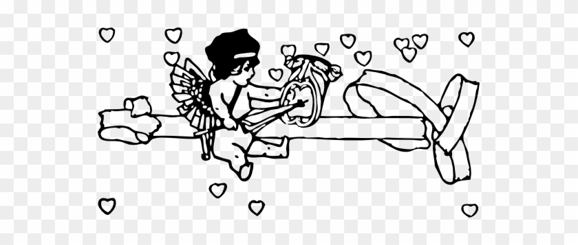 Cupid With Tragedy Mask Black White Line Art 555px - Clip Art #979099
