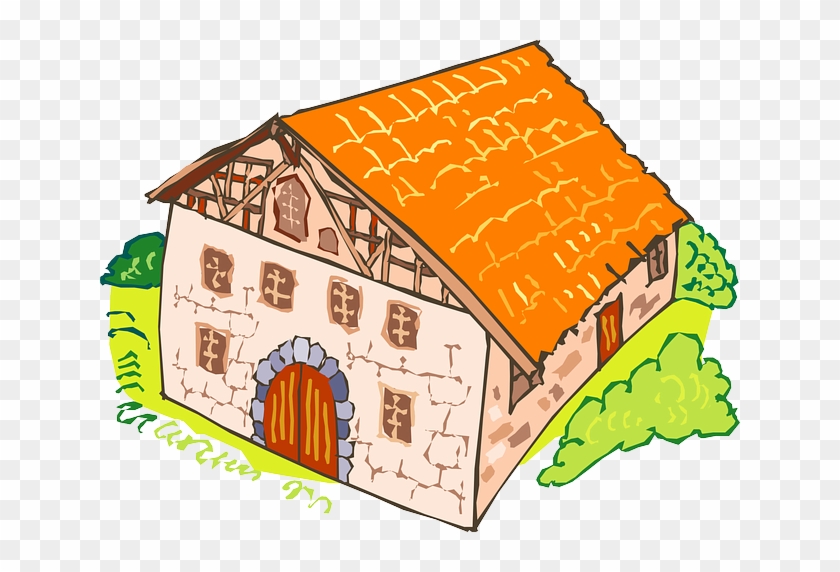 House, Brick, Large, Orange, Pink, Windows, Door - Old Stone House Clipart #979204