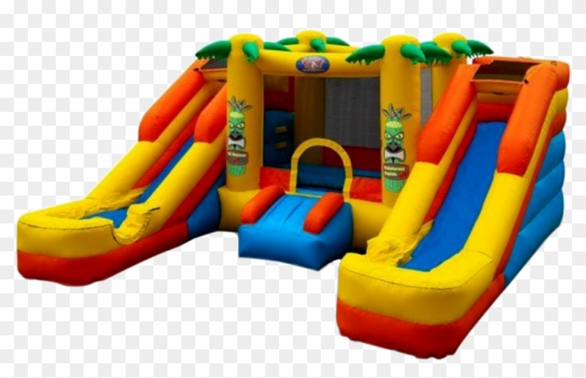 Two Slide Option And Center Fun House - Rainforest Rapids Bounce House #979680