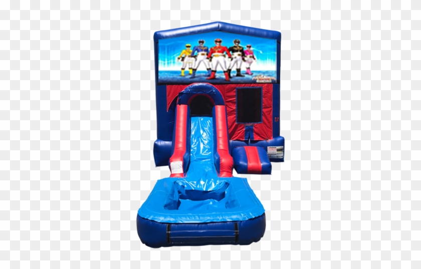 Power Rangers Mini Red & Blue Bounce House Combo W/ - Inflatable Paw Patrol Water Slide #981361