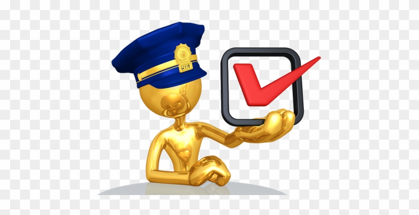 Shiny Golden Humanoid Poses With Check Box On Hand - Police #981617