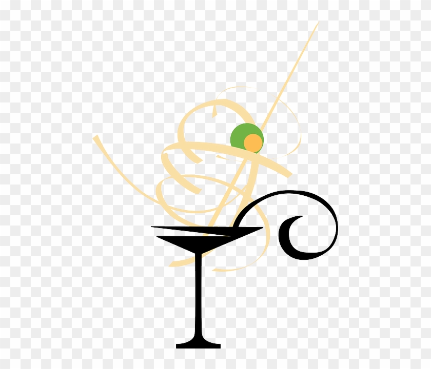 Glass, Food, Wine, Outline, Drawing, Cup - Gold Martini Glass Clip Art #981764