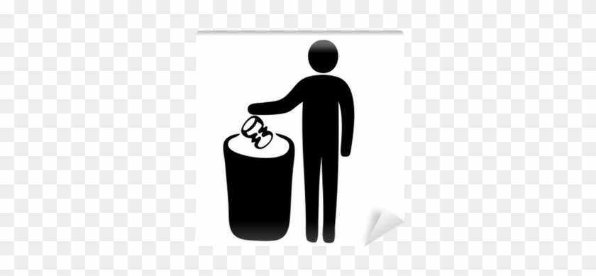 Pictogram Of Man Putting Garbage In Dustbin Wall Mural - Keep The Environment Clean #982090