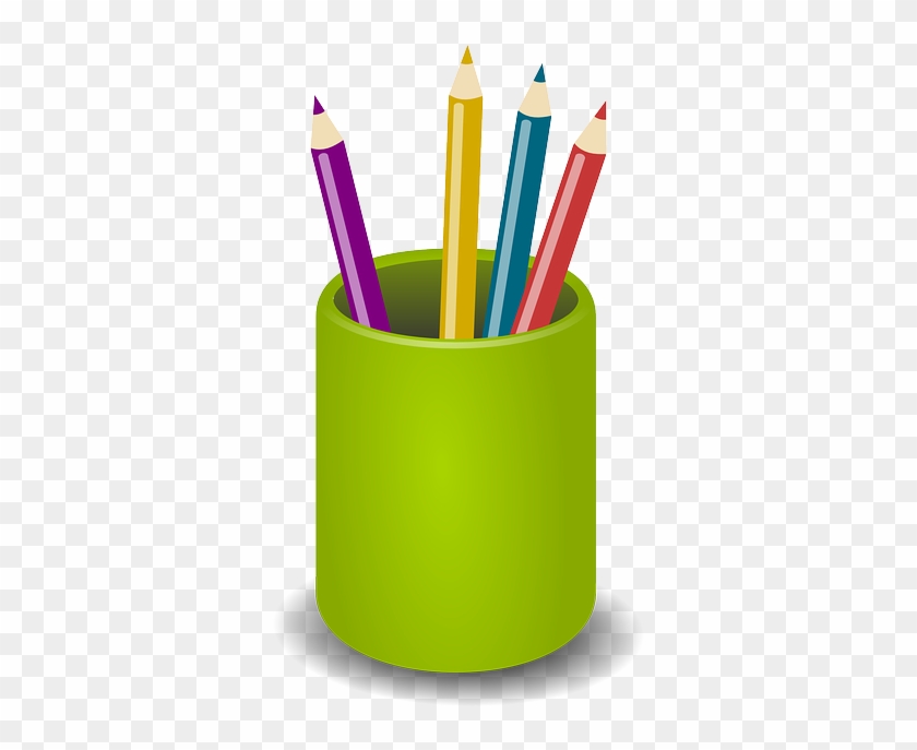 Pens, Pencils, Crayons, Green, Holder, Office, Tools - Pot Of Pencils Clipart #982938