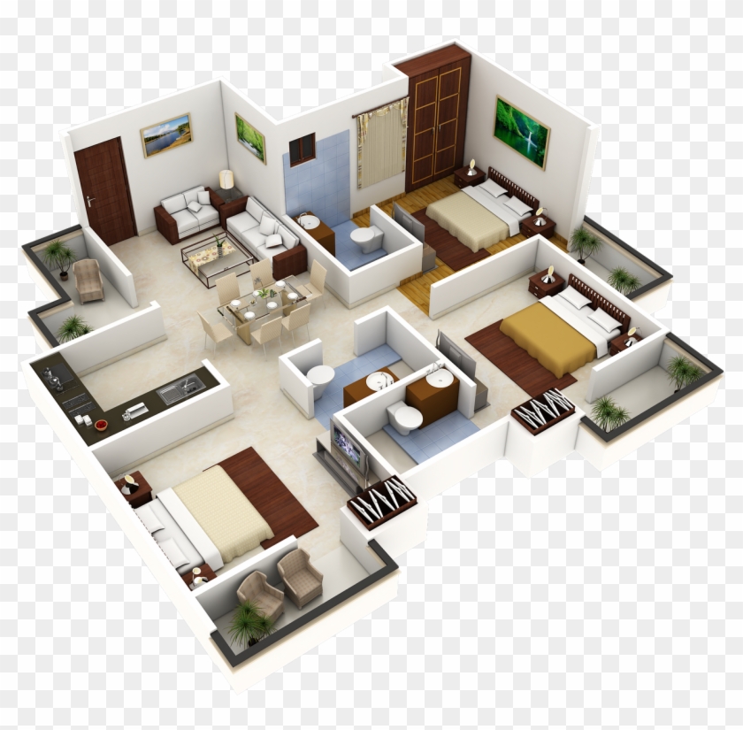 Unique Plan 3d Plans For Houses Full Size 3 Bedroom House Design Free Transparent Png Clipart Images Download