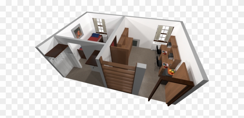 A 3d Layout View Of A Double Room In Adams - Room #985288