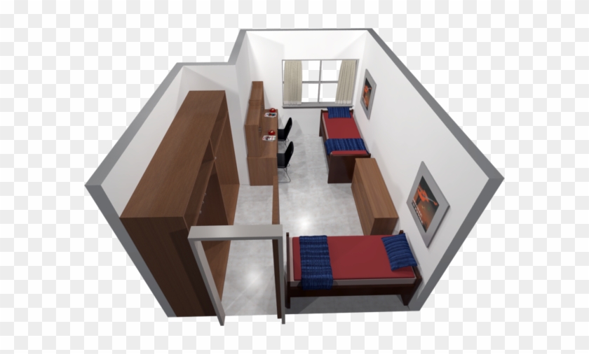 A 3d Layout View Of A Two-window, Double Room In Witte - Sellery Hall Uw Madison #985317