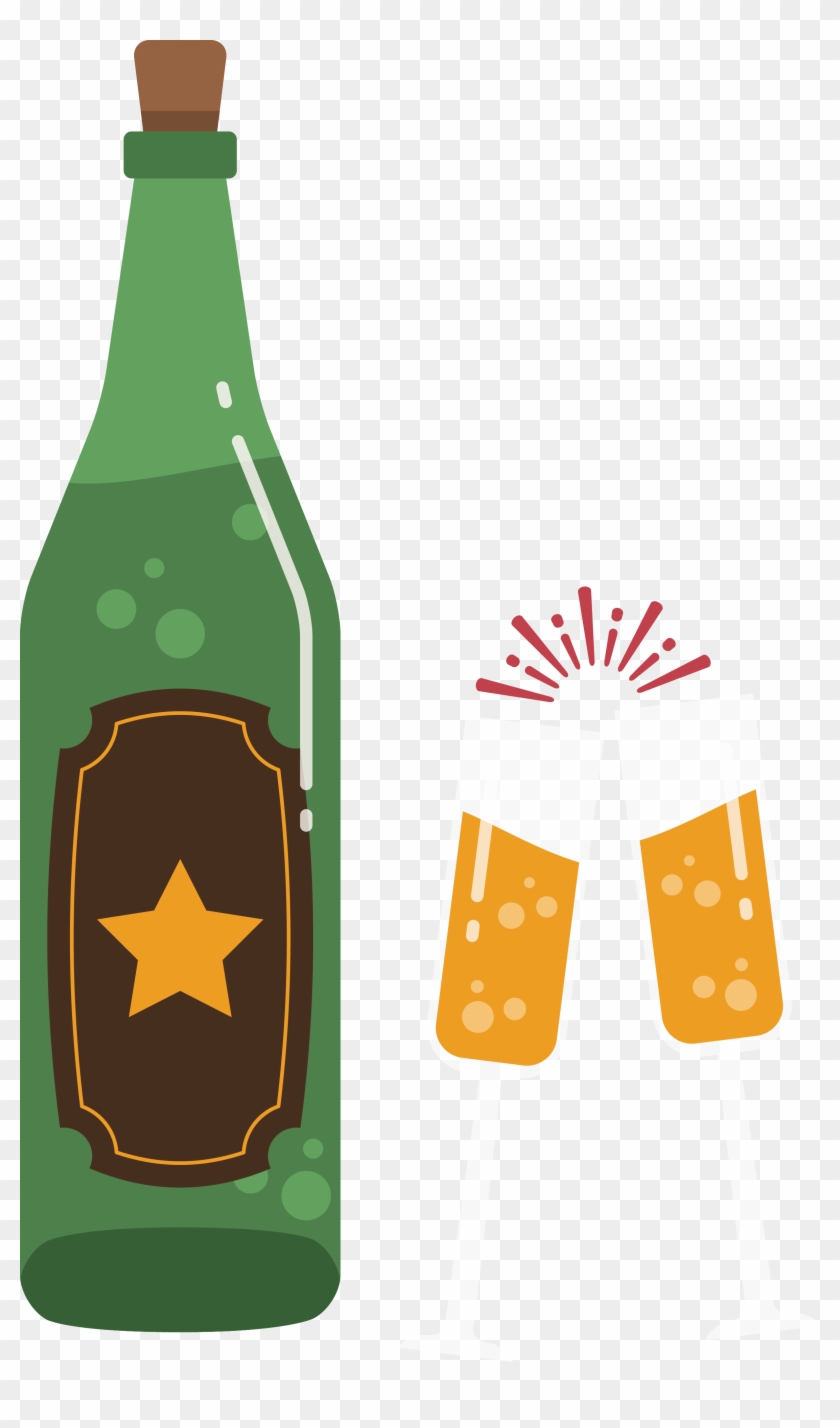 Champagne New Year Fireworks Illustration - Beer Bottle #985642