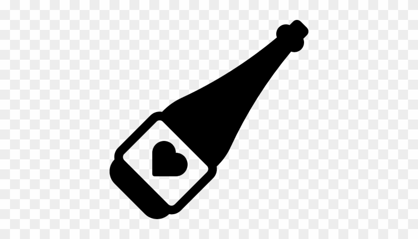 Champagne Bottle With Heart Symbol Vector - Botella Simbolo Png #985649
