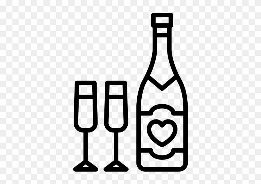 Champagne And Two Glasses Free Icon - Alcoholic Drink #985661
