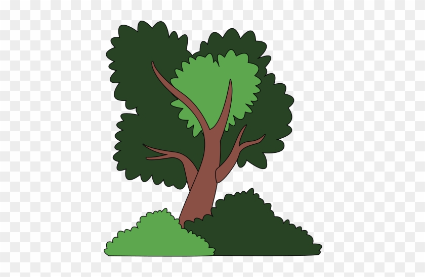 Tree With Bushes Vector - Little Boy At Park #985762