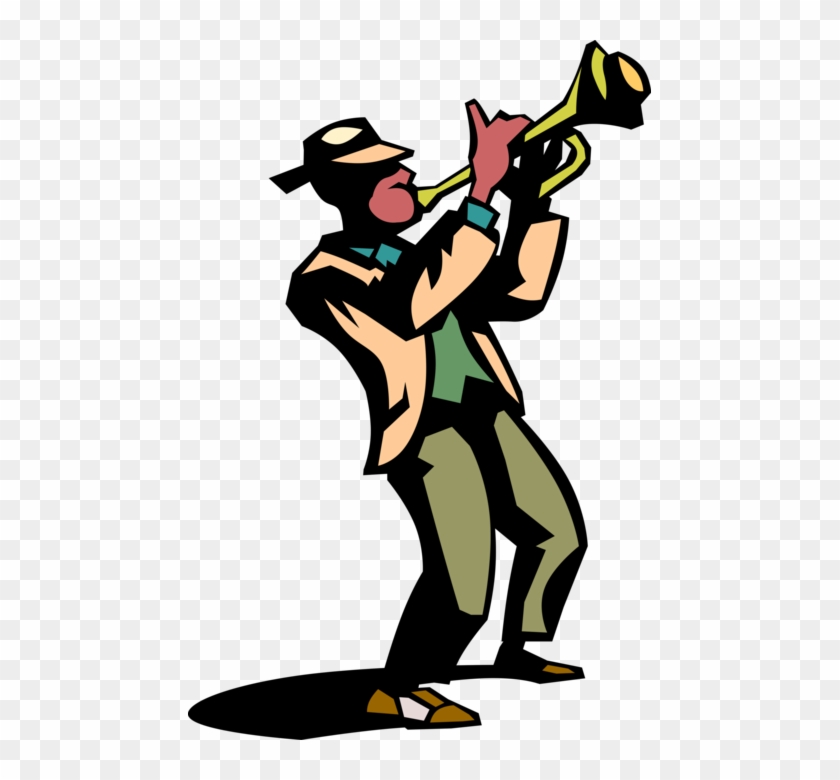 Vector Illustration Of Jazz Musician Plays Trumpet - Jazz Musician Clipart #985991