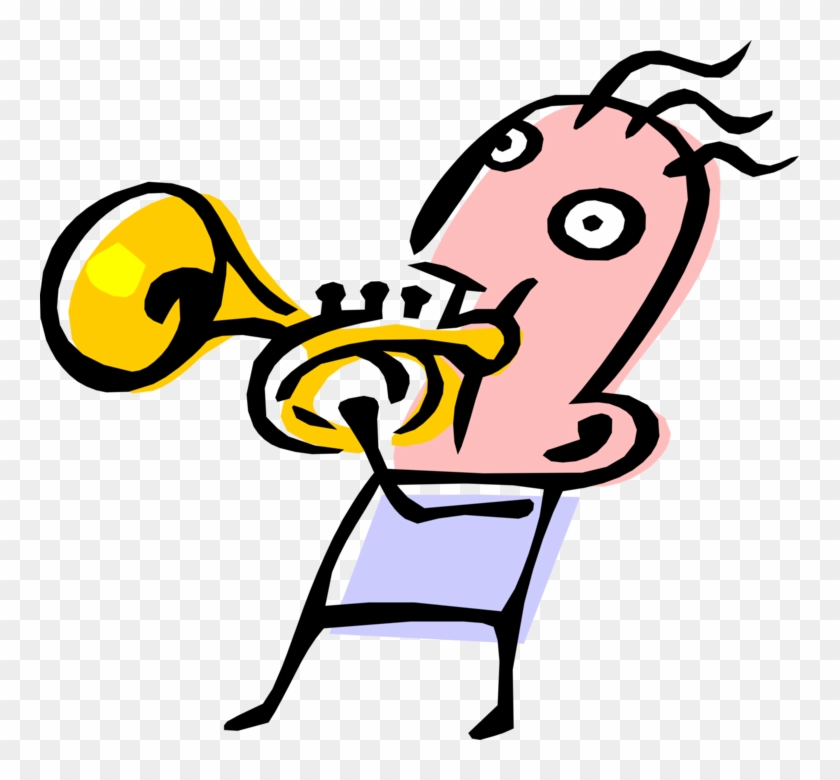 Vector Illustration Of Jazz Musician Plays Trumpet - Person Playing Trumpet Clipart #985995
