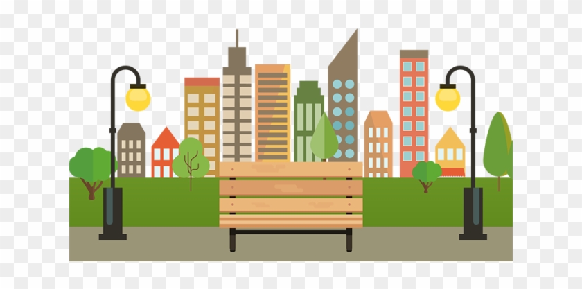 Colorful Building City With Bench Vector Png, City - City Road Logo Vector #986230