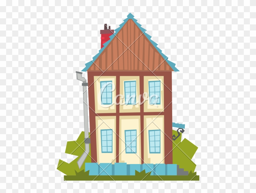 Old Two Story House Vector Icon Illustration - 유럽 집 일러스트 #986281