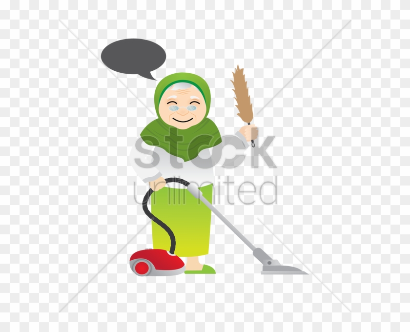 Muslim Woman With Vacuum Cleaner Vector Image - Cleaner Muslimah Cartoon #986989