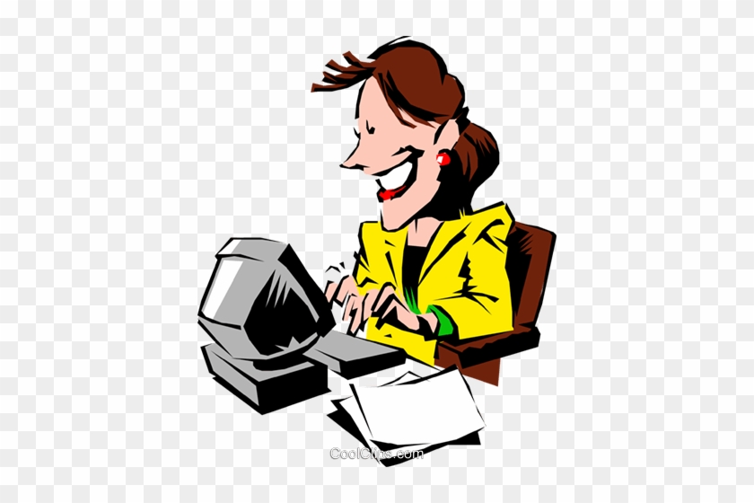 Cartoon Woman Typing At Computer Royalty Free Vector - Professional Woman Cartoon #987033