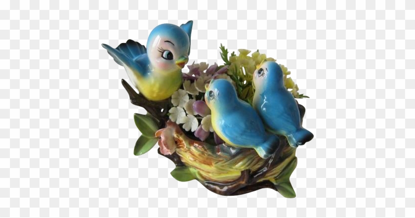 Adorable Vintage Norcrest Bluebirds On Bird Nest - Figurine #987061