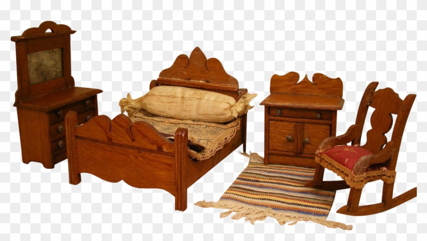 Oak Doll House Bedroom Set In 1 Scale - Bed Frame #987227
