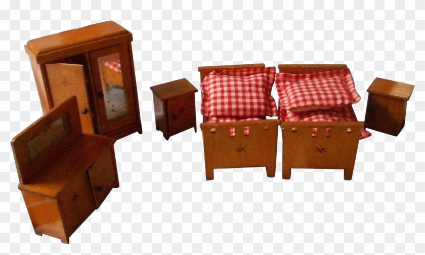 German, Vintage All Wooden Doll House Bedroom Set - Club Chair #987267