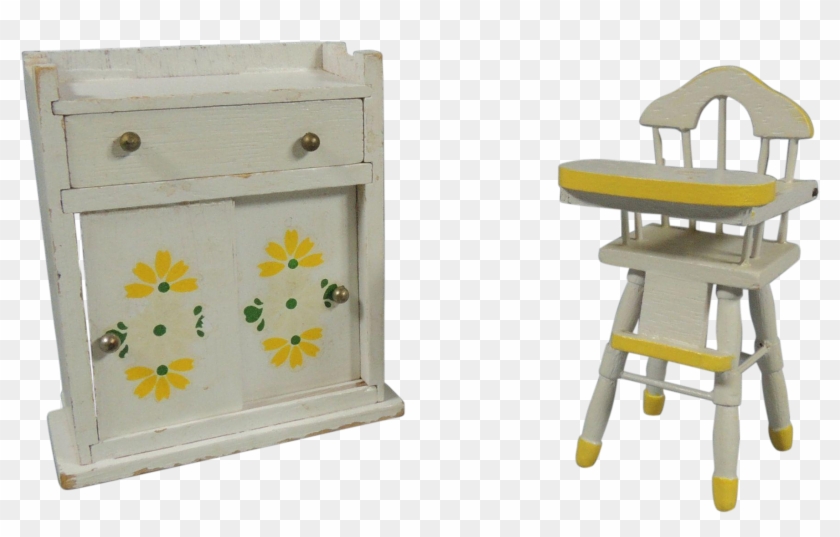 1940-1950 Painted Wood Doll House Baby High Chair & - High Chair #987300