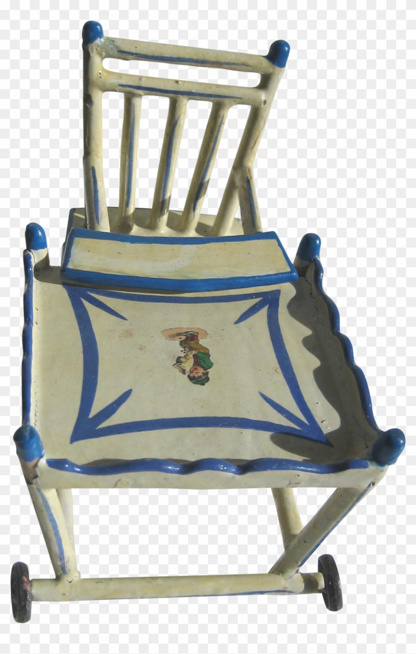Antique German Blue White Wood Small Miniature Doll - High Chair #987360