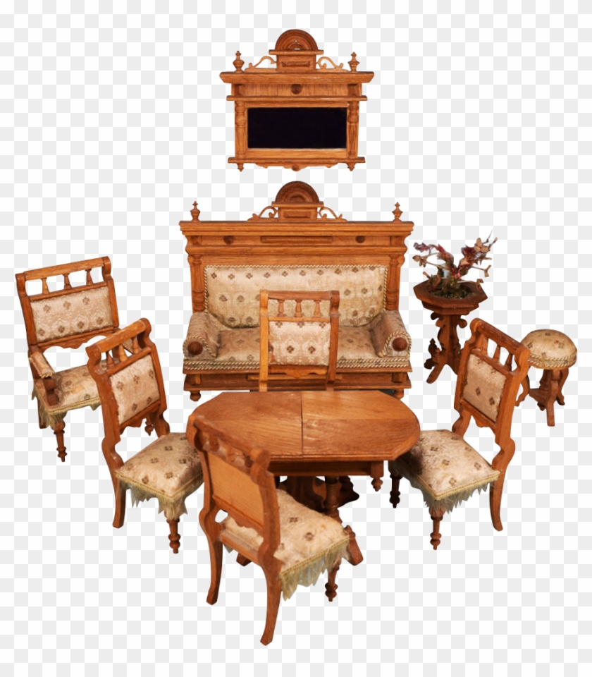 Antique German Dollhouse Oak 10 Pc - Chair #987389