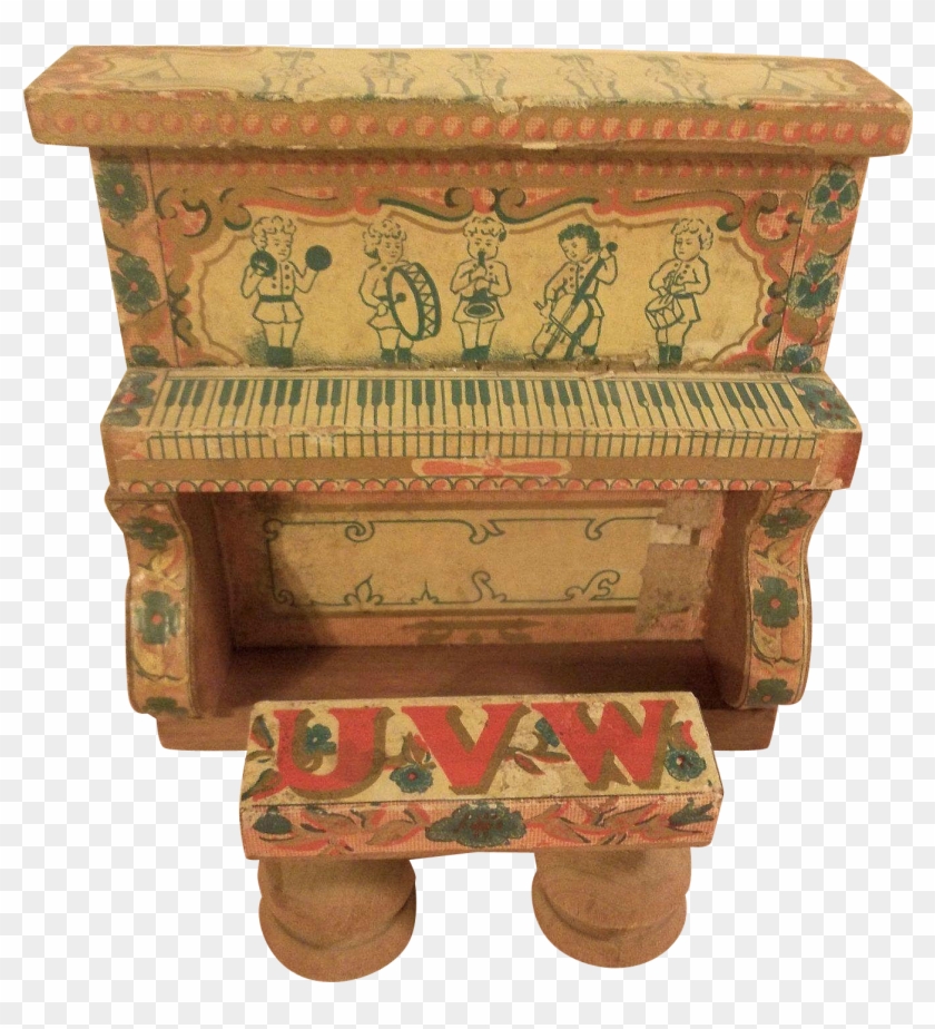 Antique Bliss Doll House Miniature Lithographed Piano - Stool #987416