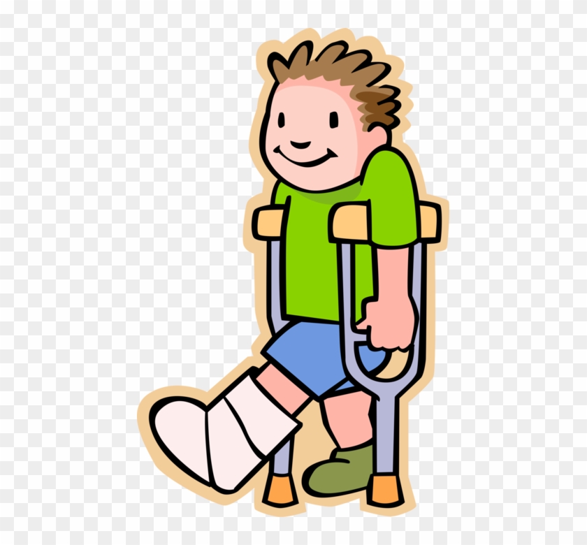 Vector Illustration Of Primary Or Elementary School - Walking With Crutches Clipart #987497