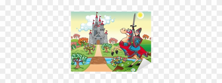 Sticker Panorama Avec Château Médiéval Et Chevalier - Medieval Castle Cartoon #988055