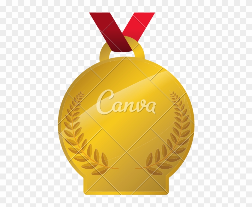 Gold Award Medal With Ribbon Vector Icon Illustration - Vector Graphics #988777