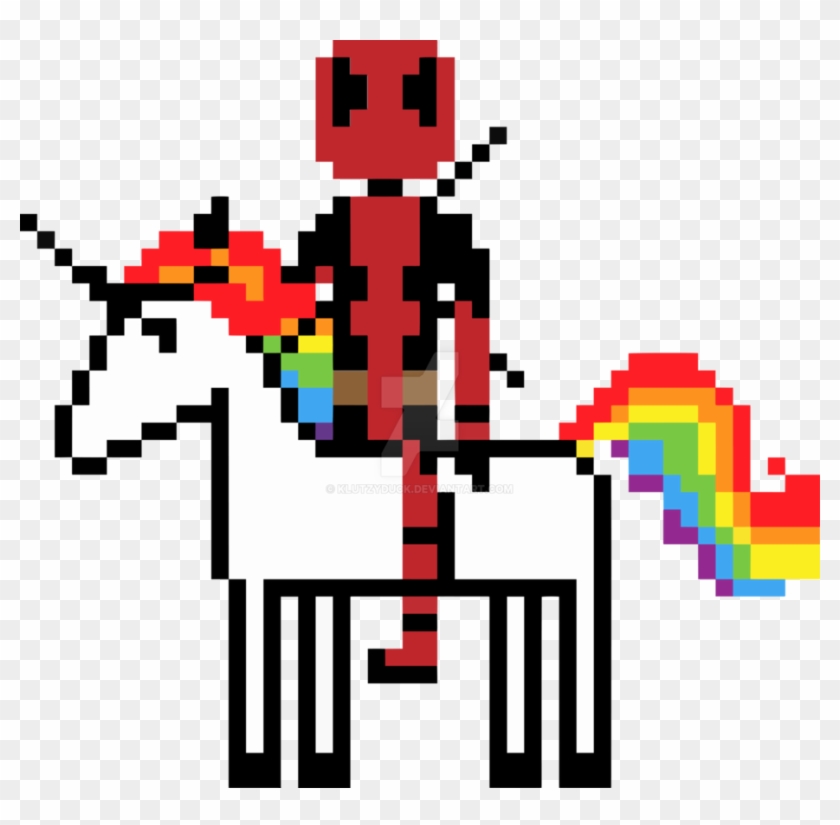 Deadpool Riding A Unicorn By Klutzyduck - Unicorn And Deadpool Pixel Art #988943