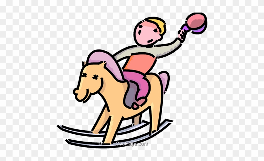 Boy Riding His Rocking Horse Royalty Free Vector Clip - Clip Art #989607