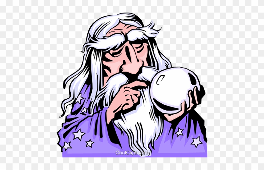 Cartoon Merlin Royalty Free Vector Clip Art Illustration - Wizard With Crystal Ball #989701