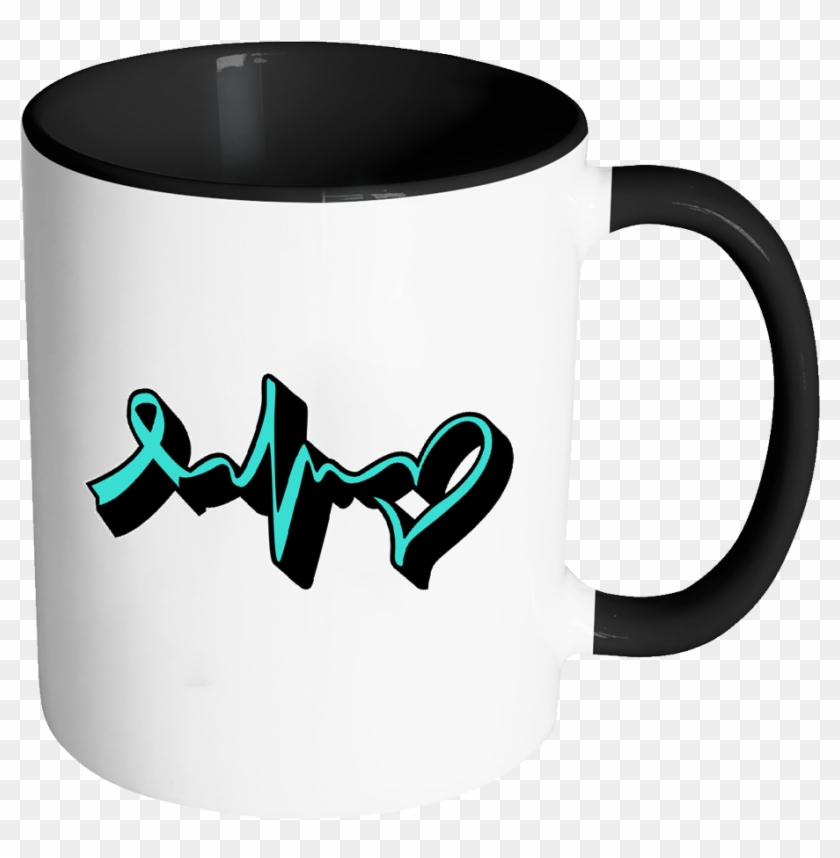 Teal Ribbon Heart Rate Pulse Monitor Ovarian Cancer - Mug #990126