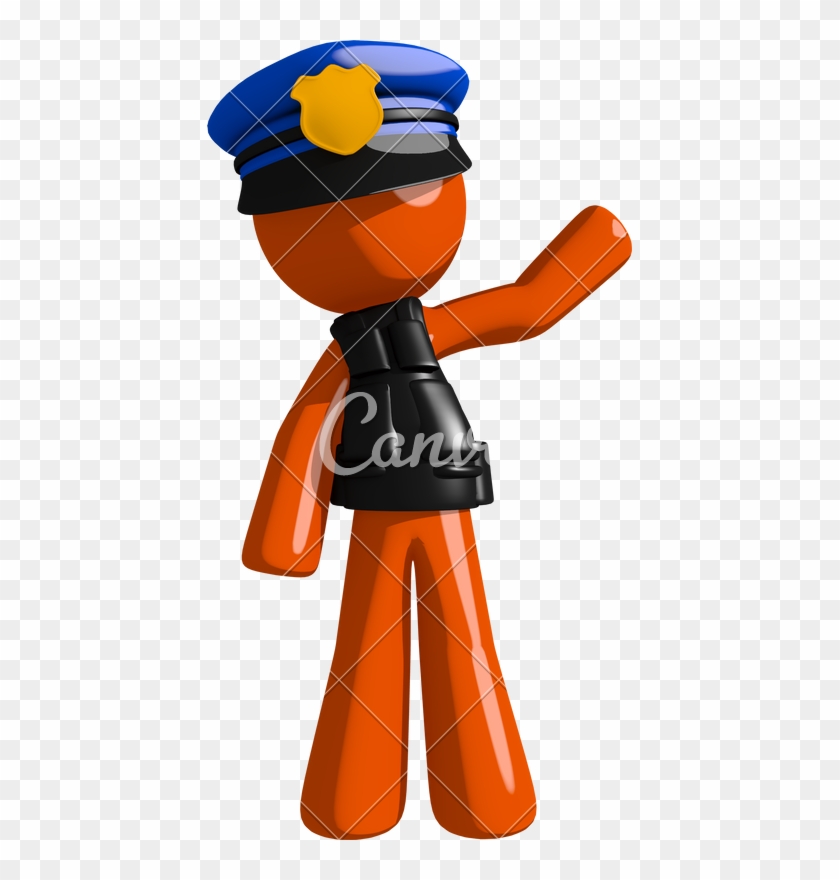 Orange Man Police Officer Waving - Stock Illustration #991138