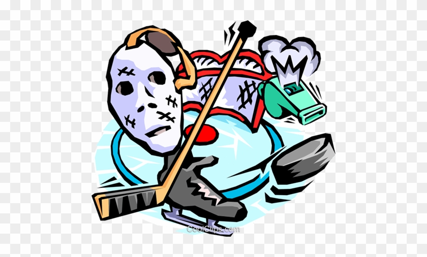 Hockey, Goalie Mask, Stick, Whistle Royalty Free Vector - Hockey Equipment Clipart #992053