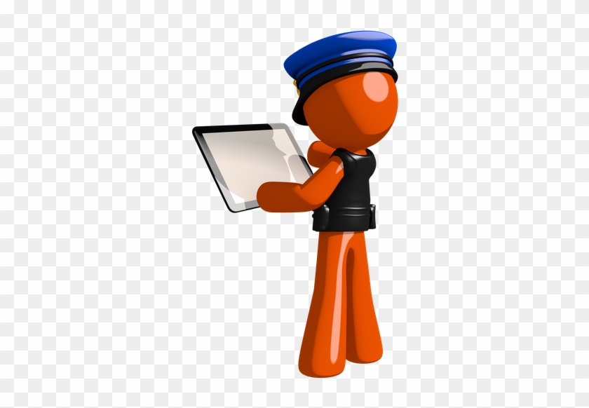 Orange Man Police Officer Viewing Tablet Computer Back - Police #992254