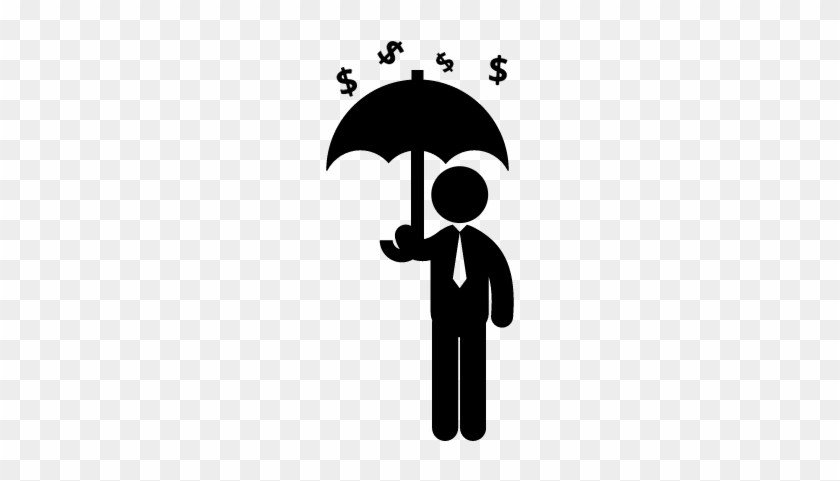 Man Holding An Umbrella Under Dollars Money Rain Vector - Business Man Stick Man #992582